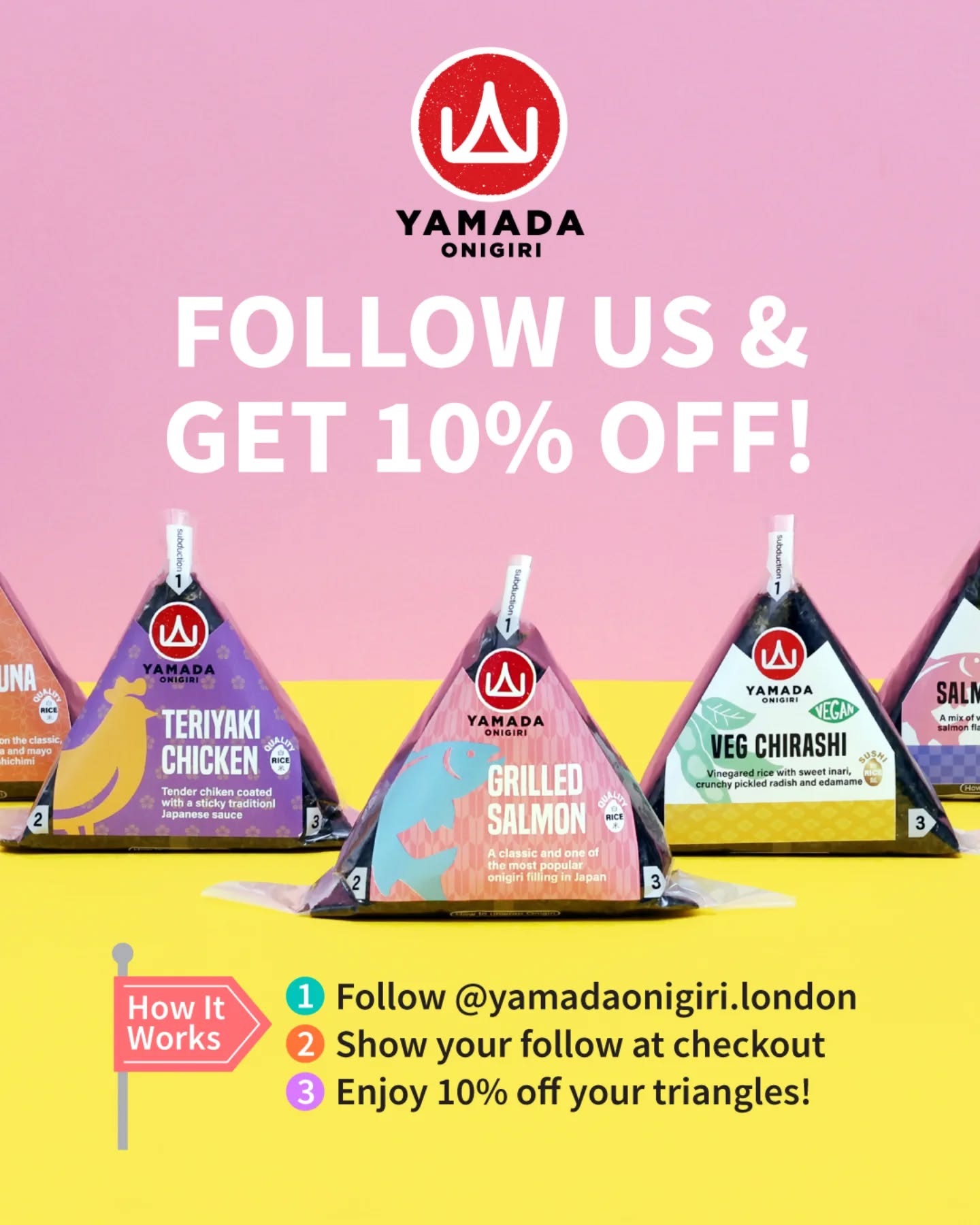 Get 10% OFF your onigiri — just by following us! 🍙✨
Simply show us your follow at checkout and enjoy a little extra yum for less.

Ready to save (and snack)? 😋👇
@yamadaonigiri.london

#Onigiri #LondonEats #JapaneseFoodLondon #YamadaOnigiri #FoodDealsLondon #StreetFoodLondon #SnackTime